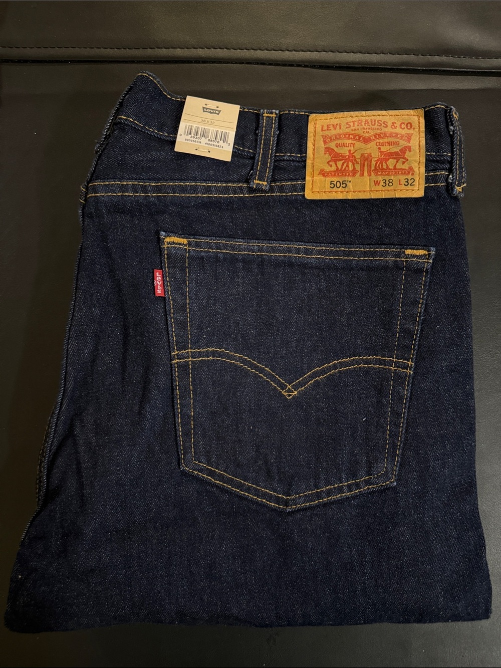 Levi's 505 Slim Straight Jeans - Dark Indigo with Tan Patch